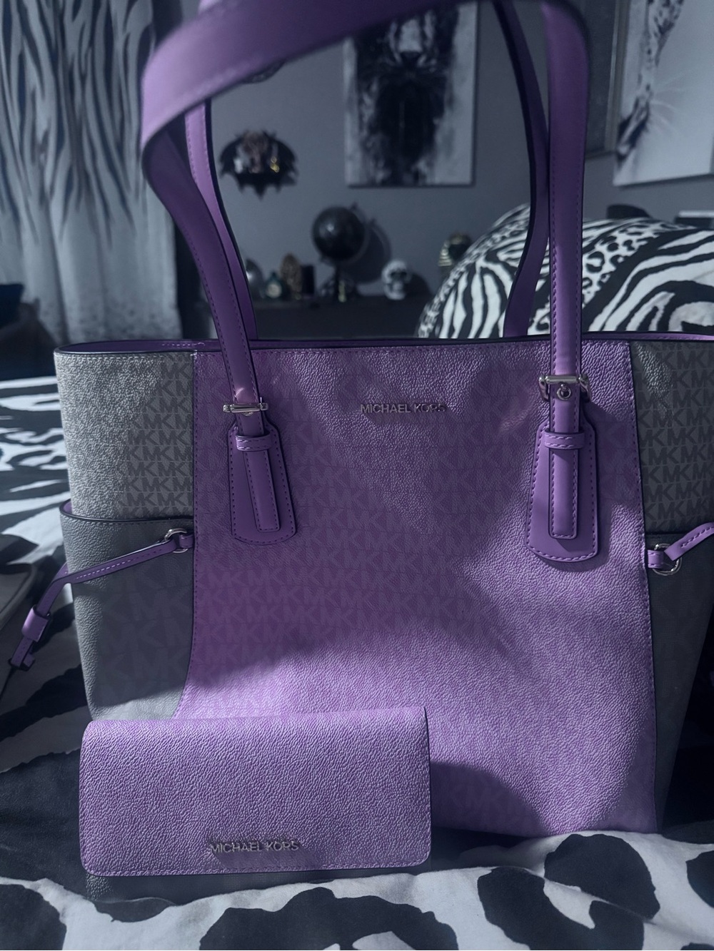 Michael Kors Pink and Gray Signature Tote with Matching Wallet